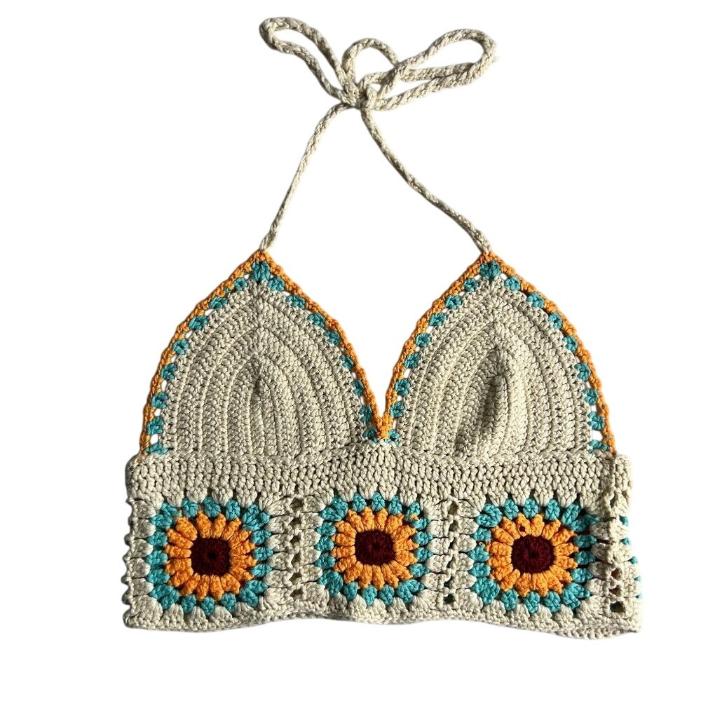 Altar'd State Cropped Crochet Halter Top Size S/M Festival Hippie Retro